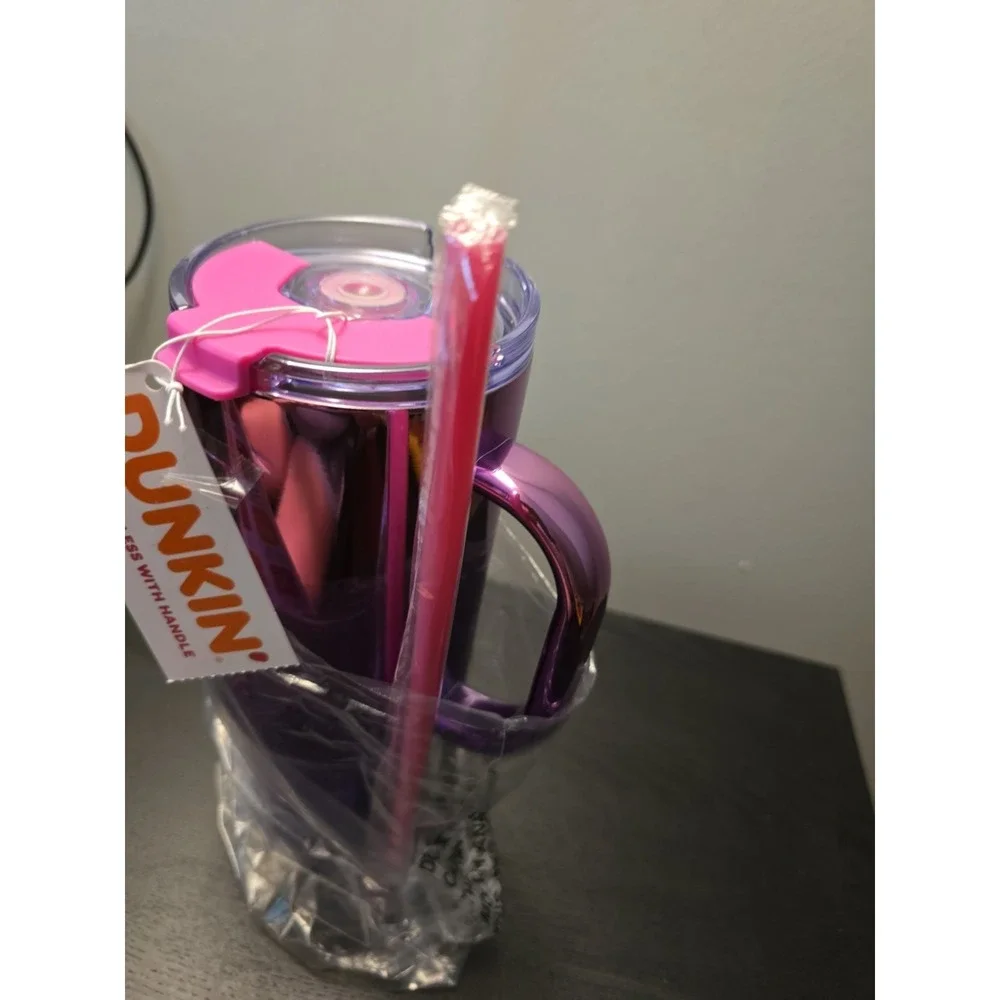 New! Dunkin' Donuts 40oz Stainless With Handle Pink And Purple Metallic Ombre